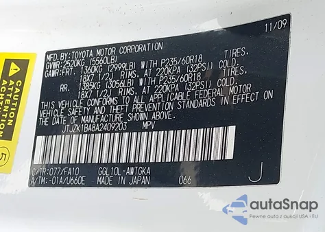 2010 Lexus Rx 350 from USA, damaged, VIN JTJZK1BA8A2409203